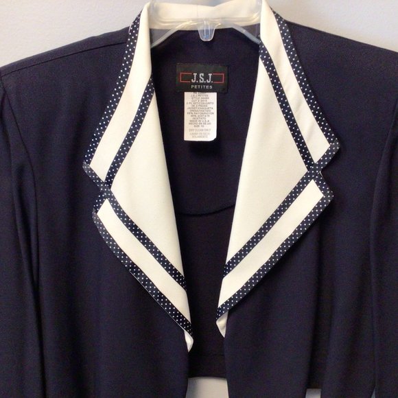 J.S.J. Petites Navy Blue sleeveless dress w/matching jacket w/white trim - Picture 5 of 11